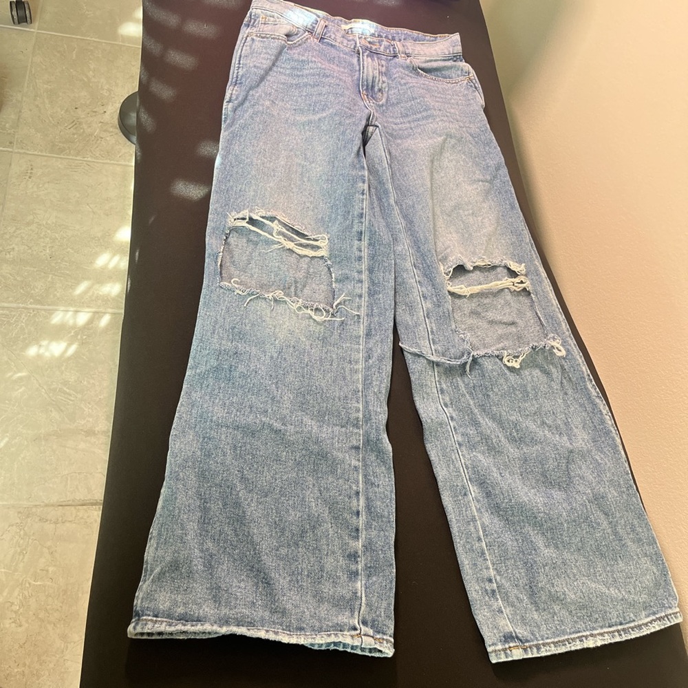 Denim high rise ripped jeans